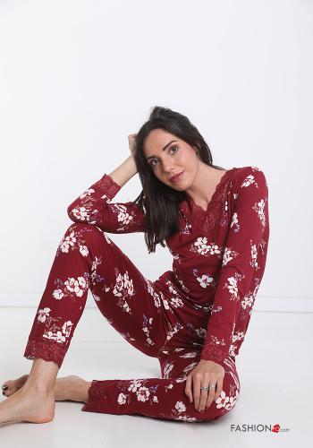 Set 18 pezzi Pigiama completo  pizzo scollo a V Fantasia floreale - ph 1