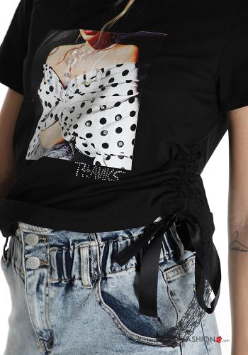 T-shirt in Cotone Fantasia stampata con strass - ph 4