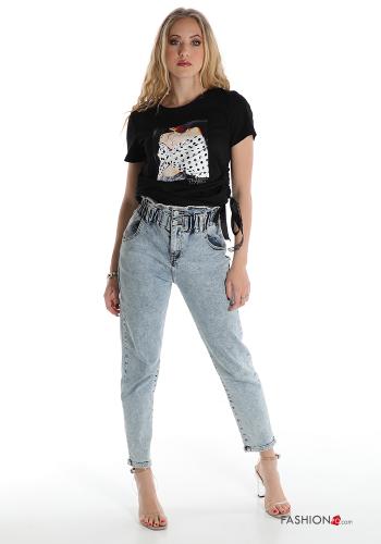 T-shirt in Cotone Fantasia stampata con strass - ph 5