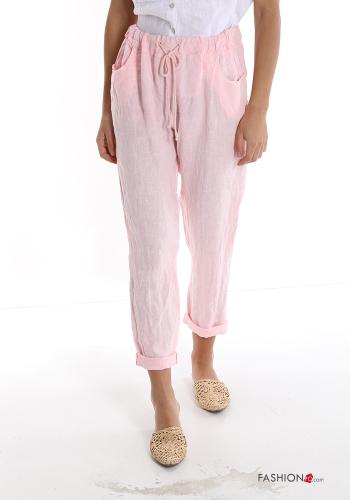 Pantalone in Lino con tasche con fiocco