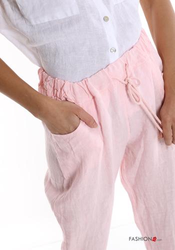 Hose aus Leinen mit Taschen mit Schleife - ph 4