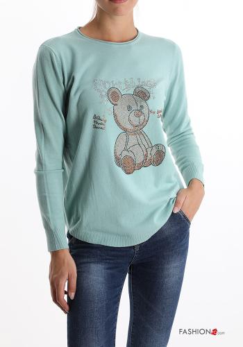 Animal motif Sweater with rhinestones