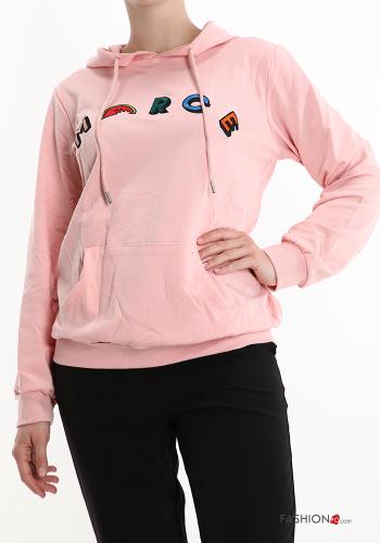 Felpa in Cotone Fantasia scritta con cappuccio - ph 1