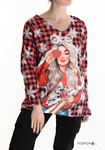 Maglietta a manica lunga Fantasia natalizia scollo a V