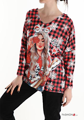 Maglietta a manica lunga Fantasia natalizia scollo a V - ph 3