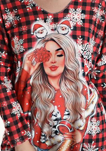 Maglietta a manica lunga Fantasia natalizia scollo a V - ph 4