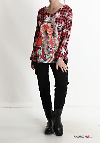 Maglietta a manica lunga Fantasia natalizia scollo a V - ph 5