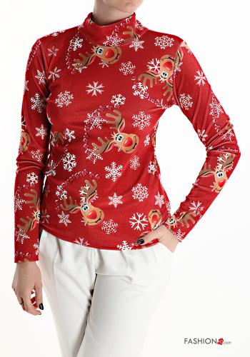 Maglietta a manica lunga Fantasia natalizia a collo alto