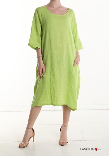 Linen Dress with pockets 3/4 sleeve