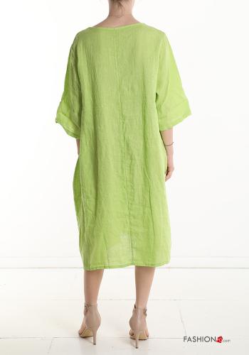 Abito in Lino oversize girocollo con tasche maniche a tre quarti - ph 2