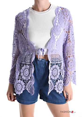 lace trim Cotton Cardigan with bow - ph 1