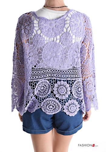 lace trim Cotton Cardigan with bow - ph 2