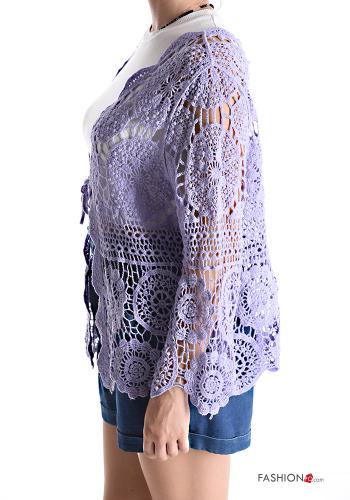lace trim Cotton Cardigan with bow - ph 3