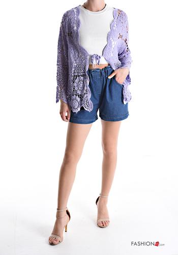 lace trim Cotton Cardigan with bow - ph 5