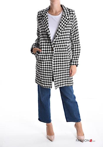 Cappotto in Cotone Fantasia pied de poule con bottoni con tasche