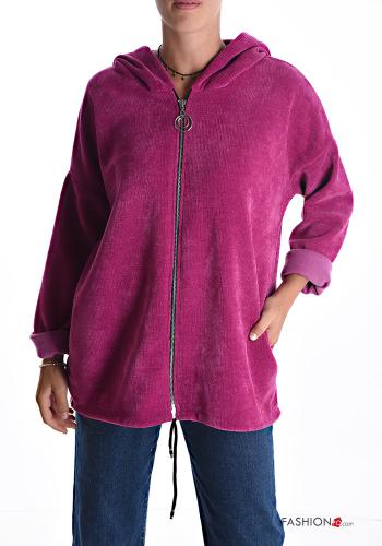 Velvet Sweatshirt with pockets with hood with zip