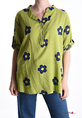 Blusa in Cotone maniche corte Fantasia floreale con bottoni - ph 1