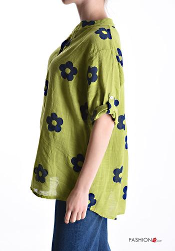 Blusa in Cotone maniche corte Fantasia floreale con bottoni - ph 3