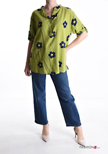 Blusa in Cotone maniche corte Fantasia floreale con bottoni - ph 5