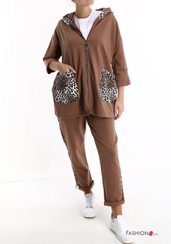 Traje de deporte de Algodón Estampado animal con cremallera con capucha con bolsillos - ph 1