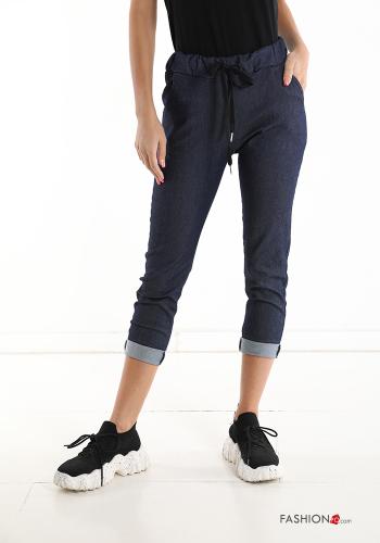 Jeans in Cotone denim con tasche con fiocco