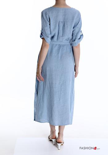 Robe chemise en Lin avec poches à col en V avec noeud - ph 2