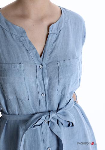 Robe chemise en Lin avec poches à col en V avec noeud - ph 4
