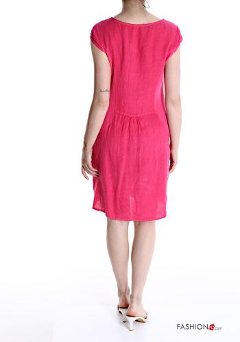 Robe en Lin Motif brodé avec des paillettes à col en V - ph 2