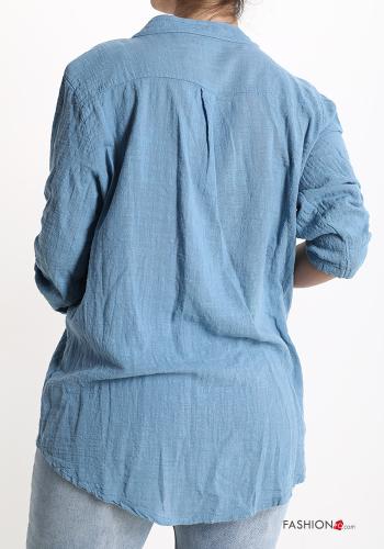 Blusa em Algodão com bolsos com botões gola V - ph 2