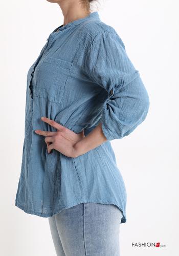 Blusa em Algodão com bolsos com botões gola V - ph 3
