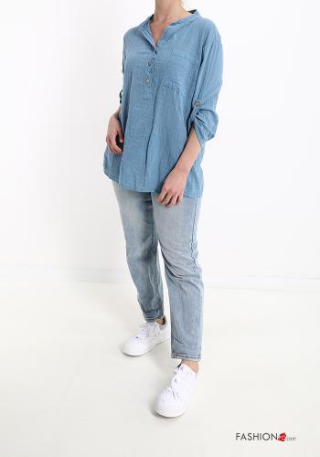 Blusa em Algodão com bolsos com botões gola V - ph 5