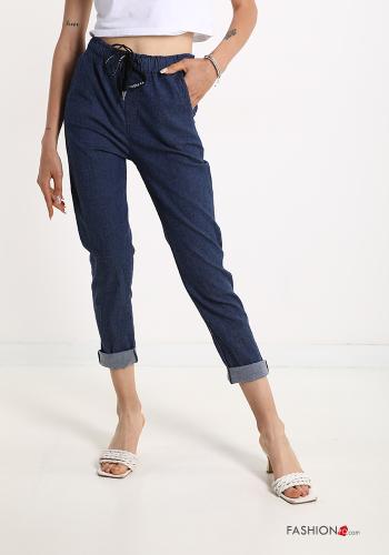 Pantalone in Cotone denim con tasche con fiocco
