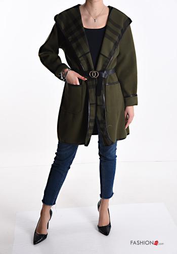 Tartan-Muster Duster-Mantel mit Gürtel mit Kapuze mit Taschen - ph 1