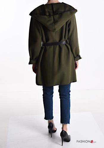 Tartan-Muster Duster-Mantel mit Gürtel mit Kapuze mit Taschen - ph 2