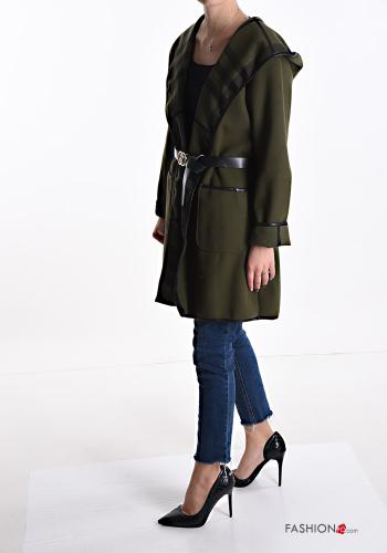 Tartan-Muster Duster-Mantel mit Gürtel mit Kapuze mit Taschen - ph 3