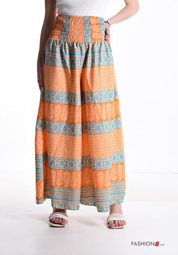 Pantalone in Seta wide leg Fantasia stampata con elastico - ph 1