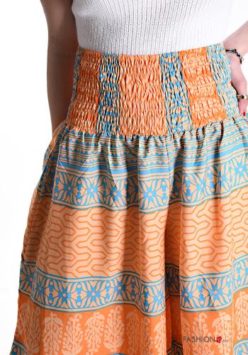 Pantalone in Seta wide leg Fantasia stampata con elastico - ph 4
