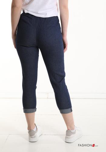 Denim Hose aus Baumwolle mit Taschen mit gummizug mit kette - ph 2