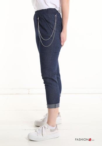 Denim Hose aus Baumwolle mit Taschen mit gummizug mit kette - ph 3