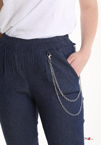 Denim Hose aus Baumwolle mit Taschen mit gummizug mit kette - ph 4
