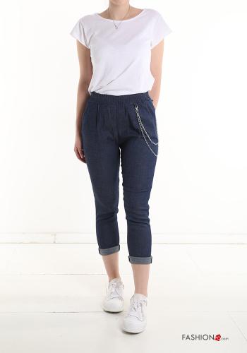 Denim Hose aus Baumwolle mit Taschen mit gummizug mit kette - ph 5