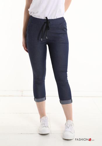 denim skinny Cotton Trousers with pockets with drawstring - ph 1