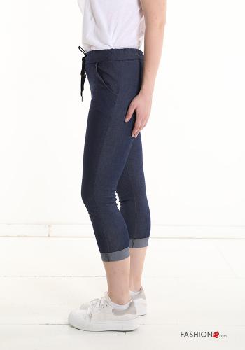 denim skinny Cotton Trousers with pockets with drawstring - ph 3