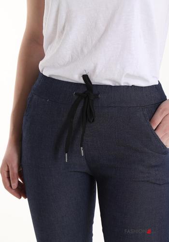 denim skinny Cotton Trousers with pockets with drawstring - ph 4