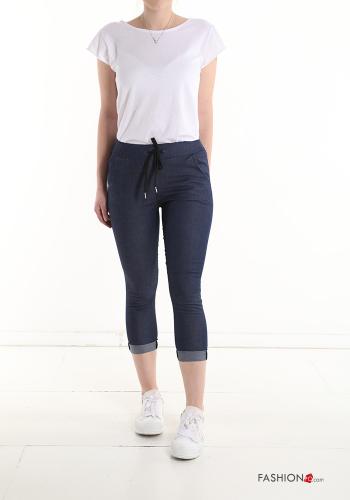 denim skinny Cotton Trousers with pockets with drawstring - ph 5