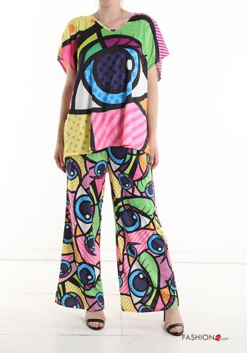 Coordinato in Cotone maniche corte Fantasia astratta con elastico