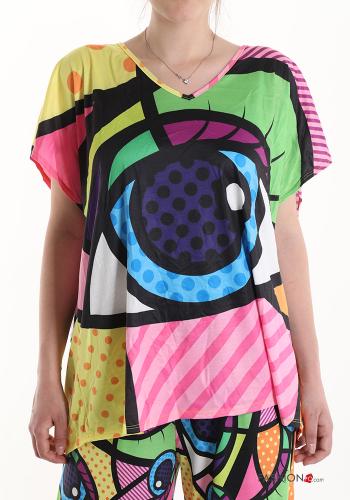 Coordinato in Cotone maniche corte Fantasia astratta con elastico - ph 4