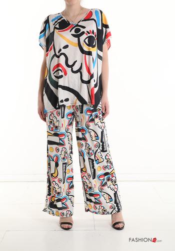 Coordinato in Cotone maniche corte Fantasia stampata scollo a V