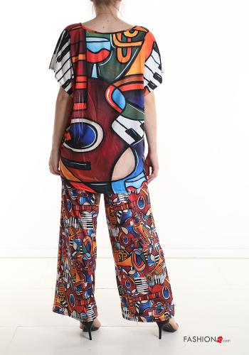 Coordinato in Cotone maniche corte Fantasia astratta scollo a V - ph 2