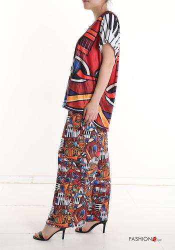 Coordinato in Cotone maniche corte Fantasia astratta scollo a V - ph 3